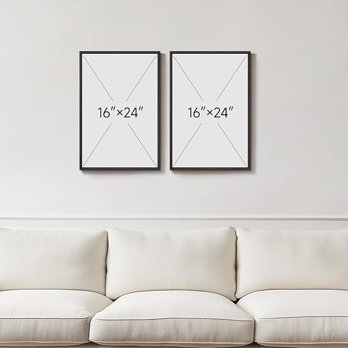 Framed Neutral Abstract Floral Wall Art for Bedroom, Set of 2 Black and Beige Minimalist Canvas Prints Paintings Artwork for Walls, Modern Elegant Pictures for Living Room Dining Room Wall Decor 16x24 In