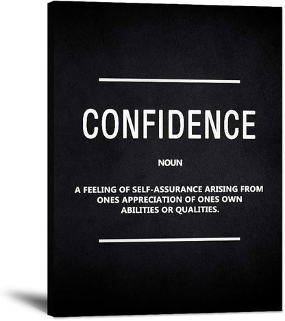 Inspirational Wall Art Motivational Posters Prints on Canvas Inspiring Quotes Confidence Noun Education Motto Pictures Wooden Artwork Decorations for Living Room Office Home School Framed (18”Wx24”H)