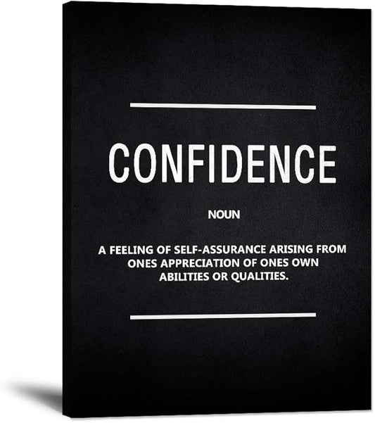 Inspirational Wall Art Motivational Posters Prints on Canvas Inspiring Quotes Confidence Noun Education Motto Pictures Wooden Artwork Decorations for Living Room Office Home School Framed (18”Wx24”H)