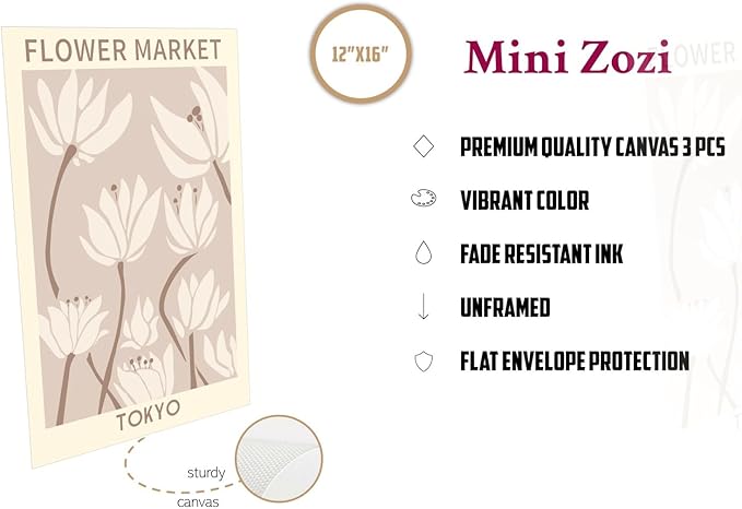 MINI ZOZI Matisse Wall Art Flower Market Prints 12x16 3PCS Picasso Wall Decor Large Canvas Beige Posters Trendy Funky Aesthetic Abstract Line Minimalist Poster Danish Pastel Painting Bedroom Printing Neutral