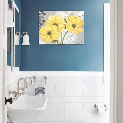 Yellow Flowers Wall Art Abstract Print Canvas Home Decor Pictures Poster for Bathroom Bedroom Living Room Office Large Painting Photo Framed Ready to Hang(12''H x 18''W)