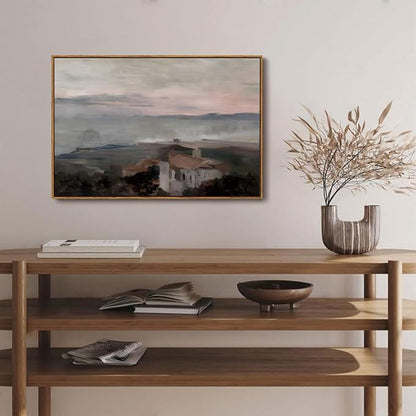 OIQArtOIQ Vintage Landscape Canvas Wall Art Framed Natural Scenery Painting Artwork Prints France Country Wilderness Farmhouse Decor Pictures Kitchen Bedroom Living Room Bathroom