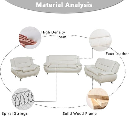 Living Room Furniture Sets, Leather Couches for Living Room, Living Room Couch Set, Creamy White Loveseat for Bedroom, Apartment (b-Creamy White, Loveseat)