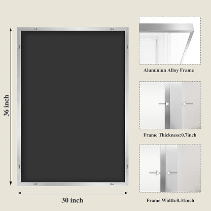Koonmi Silver Rectangle Wall Mirror, 30x36 Inch Bathroom Mirror, Aluminum Frame Vanity Mirror for Entryway, Living Room, Bedroom Bathroom, Hangs Horizontally or Vertically