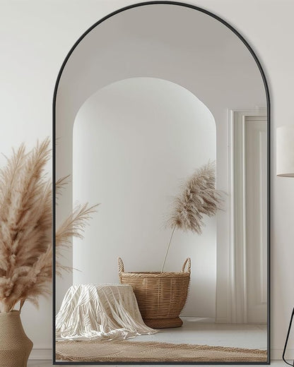 Antok 76" x44” Arched Full Length Floor Mirror, Black Aluminum Frame, Free Standing/Wall Mount/Leaning for Bedroom, Living Room, Dressing Room