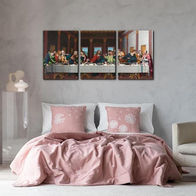The Last Supper Painting Prints on Canvas Last Supper Wall Art Decor for Living Room Modern 3 Panels Jesus Pictures Posters Giclee Gallery Wrap Artwork Stretched Framed Ready to Hang - 20"x28"x3