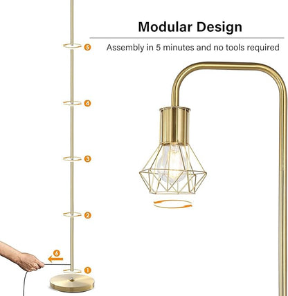 BoostArea Gold Floor Lamp, Industrial Floor Lamp, Minimal Standing Lamp, E26 Socket, On/Off Footswitch, Whole Metal, Modern Small Simple Stand Up Lamp for Bedroom Living Room, Vintage, Mid Century