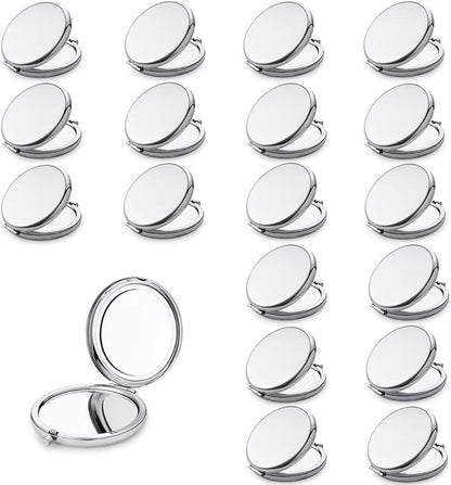 Compact Mirror for Purse, Metal Round Shell, Double-Sided 1X/2X Magnifying, Portable Travel Small Makeup Mirror, Mini Pocket Mirror, Sliver, 18 Pack