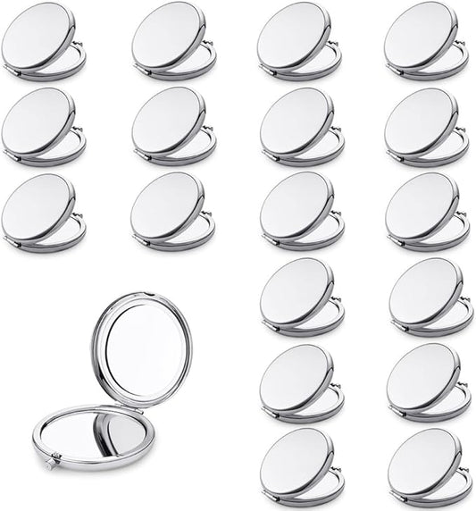 Compact Mirror for Purse, Metal Round Shell, Double-Sided 1X/2X Magnifying, Portable Travel Small Makeup Mirror, Mini Pocket Mirror, Sliver, 18 Pack