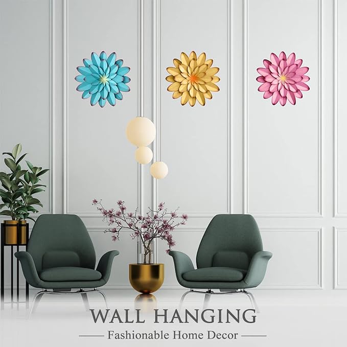 AHYS Metal Flowers Wall Decor Indoor Outdoor Metal Wall Art for Farmhouse Home Living Room Bedroom Bathroom Garden Decor – 12 Inch - Yellow