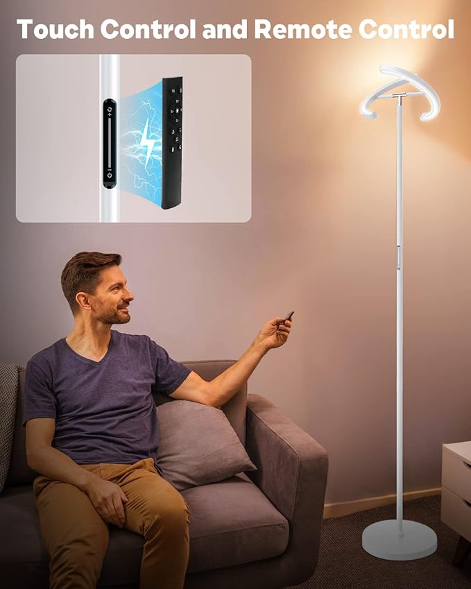 SIBRILLE White Floor Lamp, Modern Stepless Dimmable Standing Lamp 3000-6000K, 20W LED Rotatable Reading Tall Lamp, Touch & Remote Control Uplighter Floor Lamps for Living Room Bedroom Office