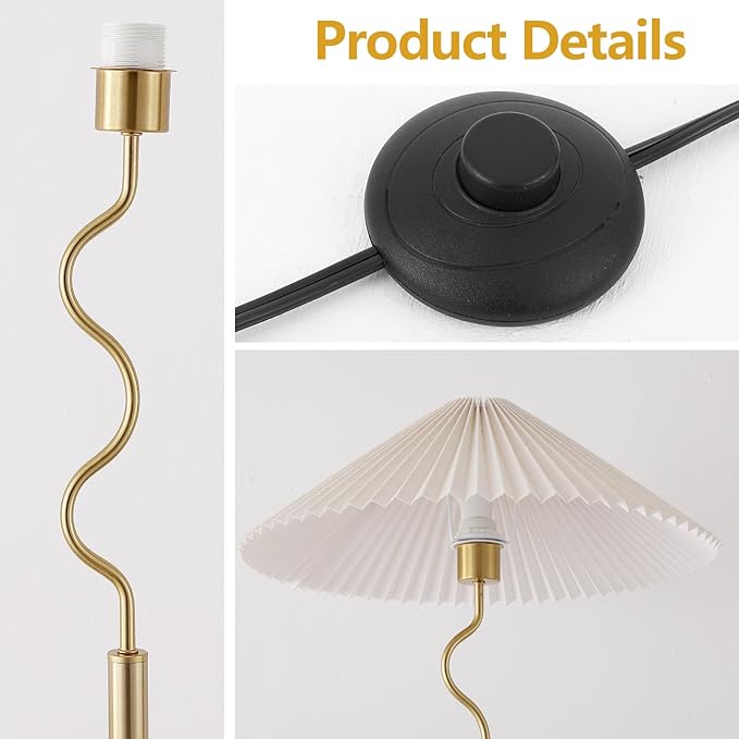 Modern Floor Lamp with 3 Color Temperatures, Foot Switch Standing Lamps for Living Room,Tall LED Standing Lamps for Living Room, Bedroom, Office, Beige Pleated Shade, 9W Bulb Included, Gold