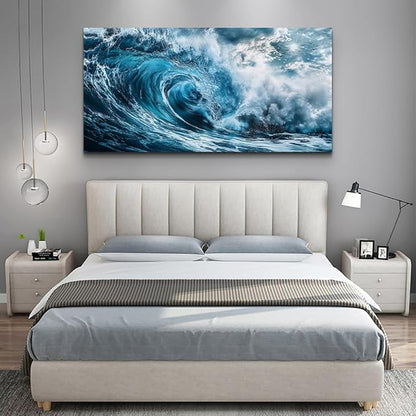 ERQINHUA Large Blue Wave Canvas Wall Paintings Wall Art For Living Room Wall Decor For Bedroom Ocean Inspiration Pictures Office Decorations Posters Modern Artwork Home Decor Aesthetics 30"X60"