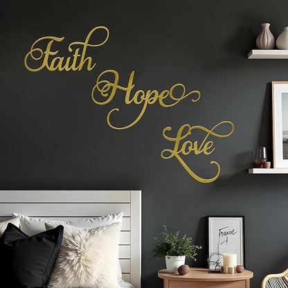 ESTART Faith Hope Love 3 Pieces Metal Wall Decor Inspirational Black Letter Sign Wall Art Rustic Vintage Farmhouse Word Metal Sign Family Wall Decor for Home Bedroom Living Room