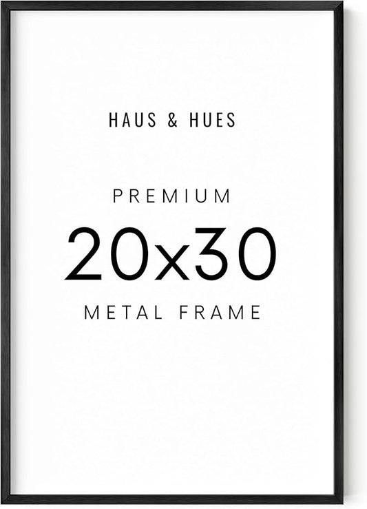 HAUS AND HUES 20x30 Black Metal Picture Frame - Features Premium Aluminum & Hanging Hardware, Shatterproof Plexiglass - Ideal for Home, Room, Office (20x30 in, Black, Set of 1)