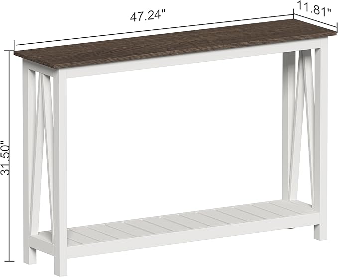 ChooChoo Farmhouse Console Table, Rustic Vintage Narrow Sofa Table for Entryway, Living Room, Hallway, 47 White