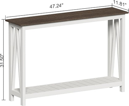 ChooChoo Farmhouse Console Table, Rustic Vintage Narrow Sofa Table for Entryway, Living Room, Hallway, 47 White
