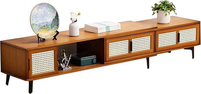 TV Stand, Modern TV Cabinet Entertainment Center Media Shelf with Storage, TV Console Table with Plastic Rattan Door for Living Room,Bedroom Retractable 126-210CM,A