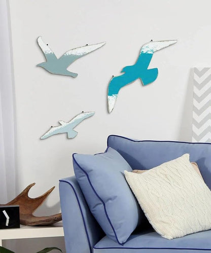 Putuo Decor 3pcs Wood Seagull Wall Decor Beach Wall Hanging Coastal Theme Wall Art Nautical Wall Sculpture Sea Birds Lake House Ocean Decor Vintage Ornaments for Home Bathroom