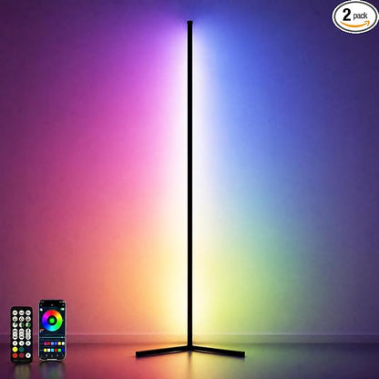 2 Pack Corner Floor Lamp - 57'' Tall RGB Lamp with Music Sync, 16 Million Colors, 88 LED Dual RGB White, Voice & App Control Mood Light with Timer & Remote for Gaming, Bedroom & Living Room