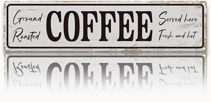Coffee Signs for Coffees Corner Decor, Ground Roasted Coffee Served Here Sign, Retro Metal Tin Sign, Farmhouse Kitchen Wall Decor, Cafe Decoration, Decorative Metal Wall Signs 15.8x4 Inches