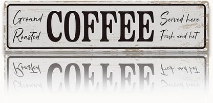 Coffee Signs for Coffees Corner Decor, Ground Roasted Coffee Served Here Sign, Retro Metal Tin Sign, Farmhouse Kitchen Wall Decor, Cafe Decoration, Decorative Metal Wall Signs 15.8x4 Inches
