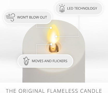 Luminara Outdoor Votive Flameless LED Candle, Pearl Ivory 2" x 3.2", Moving Flame Battery Operated Timer Remote Ready IPX4 Matte Plastic Finish