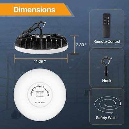 LED Shop Lights 150W - 18000LM UFO LED High Bay Light with 3 CCT Adjustable, 10%-100% Dimmable Remote Control IP65 Waterproof Garage Lighting for Workshop Warehouse Gym Basement