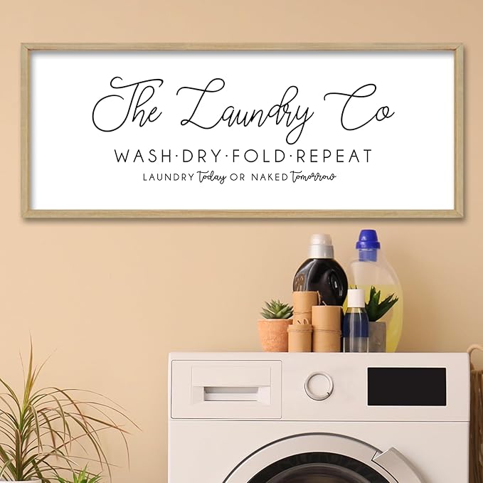 Laundry Room Wall Decor 32"×12" Laundry Today Or Naked Tomorrow Sign Wash Dry Fold Repeat Large Funny Farmhouse Vintage Quote Humorous Hanging Art (Wood)