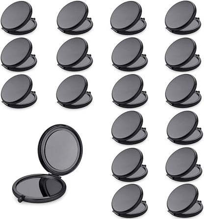 Compact Mirror for Purse, Metal Round Shell, Double-Sided 1X/2X Magnifying, Portable Travel Small Makeup Mirror, Mini Pocket Mirror, Black, 18 Packs