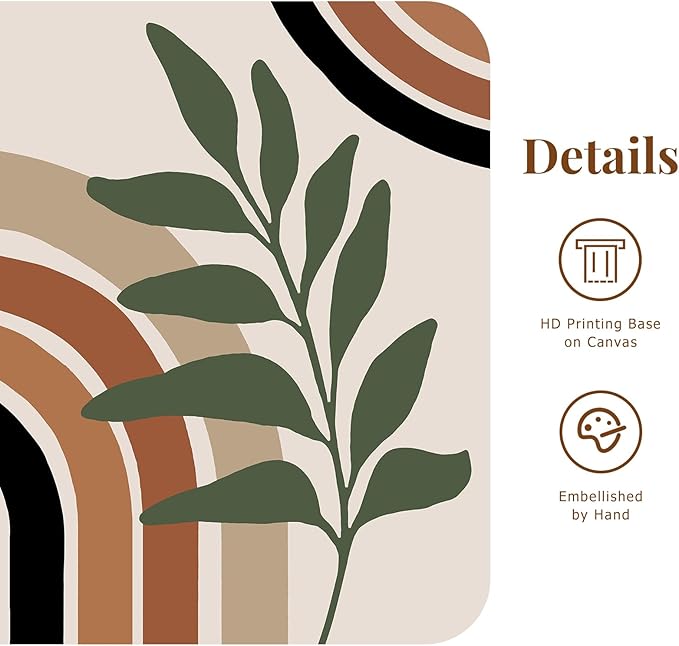 SAFERRYHOME Large Boho Abstract Wall Art, Mid Century Bohemian Wall Decor Framed Canvas Set of 3, Modern Minimalist Artwork Botanical Painting Prints Pictures for Living Room Bedroom Bathroom, 24x36inch