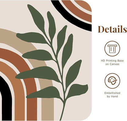 SAFERRYHOME Large Boho Abstract Wall Art, Mid Century Bohemian Wall Decor Framed Canvas Set of 3, Modern Minimalist Artwork Botanical Painting Prints Pictures for Living Room Bedroom Bathroom, 24x36inch