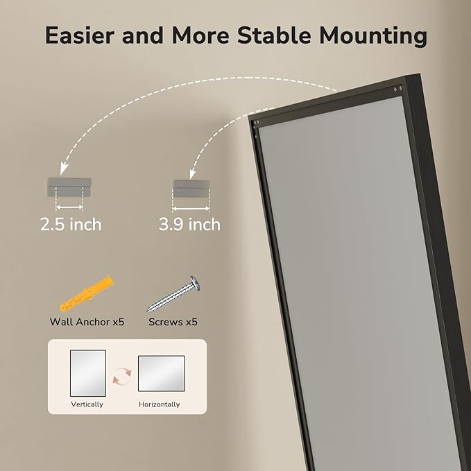 USHOWER Black Bathroom Mirrors for Over Sink 30x40 Inch, Metal Framed Rectangle Vanity Mirror for Wall, Bedroom, Living Room, Entryway, Farmhouse, Anti-Rust, HD Tempered Glass, Horizontal/Vertical