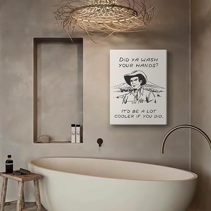 Framed Retro Black and White Cowboy Kitchen Wall Art Did You Wash Your Hands Canvas Prints Cute Bathroom Humor Pictures Trendy Decor Posters Paintings Western Home Wall Decor (16x24in Framed)