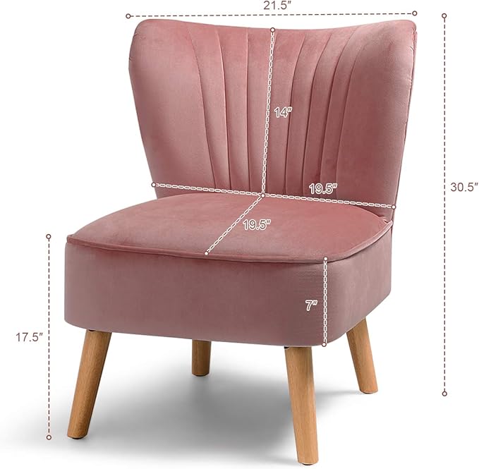 Giantex Velvet Accent Chair, Upholstered Modern Sofa Chair w/Wood Legs, Thickly Padded, Small Armless Wingback Club Chairs for Living Room Bedroom Furniture