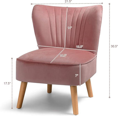 Giantex Velvet Accent Chair, Upholstered Modern Sofa Chair w/Wood Legs, Thickly Padded, Small Armless Wingback Club Chairs for Living Room Bedroom Furniture