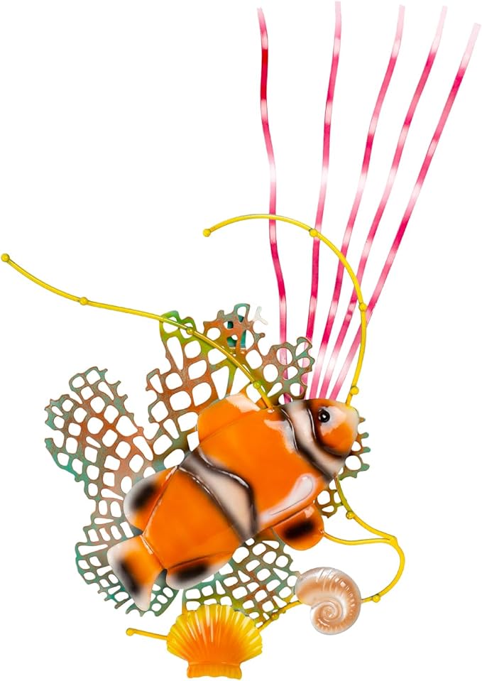 dreamskip Sea Fish Metal Beach Wall Decor Art, Orange Ocean Themed Wall Sculpture, Coastal Beach Outdoor Decor For Pool, Fence, Garden, Patio, Bathroom Indoor