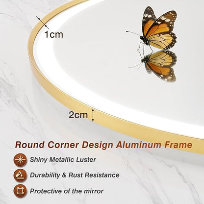 26x40 Inch Arched Gold Aluminum Frame LED Bathroom Mirror with Lights, Lighted Vanity Mirror for Wall,Tempered Glass,Anti-Fog, Stepless Dimmable, 3 Color Temperature Vanity Mirror