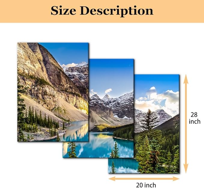 3 Pieces Colorado Framed Wall Art Snow Mountain and Lake National Park Natural Landscape Picture Modern Artwork Painting Print on Canvas for Living Room Home Decoration - 20"x28"x3 Panels