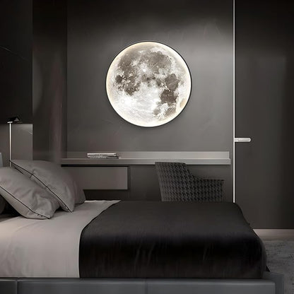 LITFAD Round Shape Dimmable Wall Mount Light Simple Wall Lamp Moon LED Wall Sconce with Acrylic Shade for Living Room Bedroom Hotel - 110V-120V 12" Remote Control Stepless Dimming