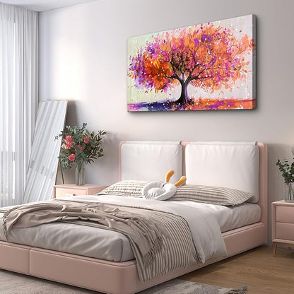Wapluam Wall Art For Living Room Canvas Wall Decor For Office Bedroom Decorations Red Tree Wall Painting Abstract Watercolour Wall Pictures Artwork Canvas Prints Posters Modern Home Decor 40" x 20"
