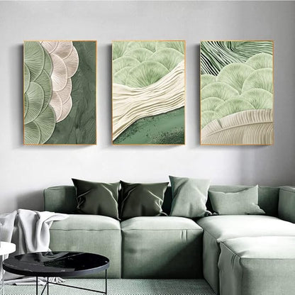 3Pcs Abstract Green Wall Art Mid Century Texture Wall Decor Posters Pictures Modern Minimalist Sage Green Ginkgo Leaf Canvas Paintings Prints for Bedroom Living Room Decoration Unframed
