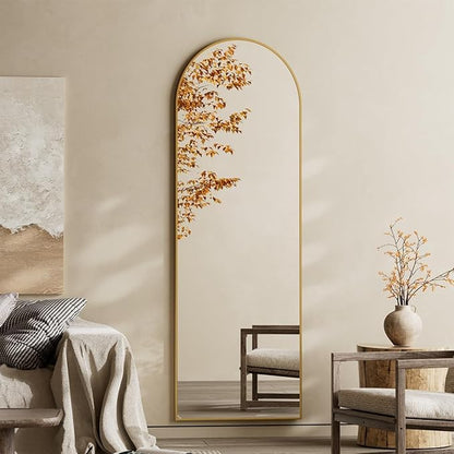 Koonmi 21"x56" Arched Full Length Mirror, Gold Large Floor Mirror with Aluminum Alloy Frame, Standing Hanging or Leaning Wall-Mounted Full Body Mirror for Living Room and Bedroom
