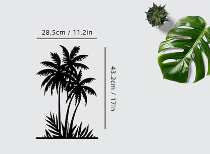 Benziso Metal Palm Tree Wall Art Tropical Plants Wall Decor Beach Theme Wall Sculptures Coastal Wall Hanging for Bathroom Living Room Indoor Outdoor（Black 11.2in x 17in）