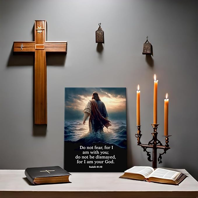 Jesus Walking on Water Canvas Wall Art Christian Inspirational Painting Picture Wall Decor Do Not Fear for I Am with You Bible Poster Print for Church Living Room Prayer Room Home Decor12x16 in canvas