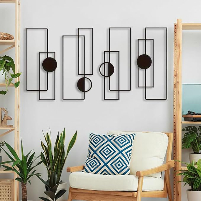 DUOOLN 4Pcs Abstract Metal Wall Art Decor,Black Modern Geometric Hanging Sign, Minimalist Single Line Art Wall Décor Sculptures, Living Room Bedroom Bathroom Office Farmhouse Decoration-15.7 * 6.89in