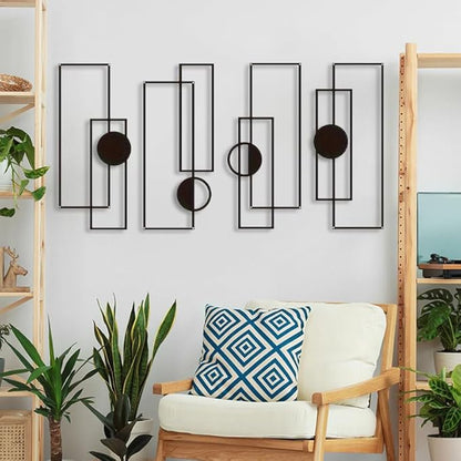 DUOOLN 4Pcs Abstract Metal Wall Art Decor,Black Modern Geometric Hanging Sign, Minimalist Single Line Art Wall Décor Sculptures, Living Room Bedroom Bathroom Office Farmhouse Decoration-15.7 * 6.89in