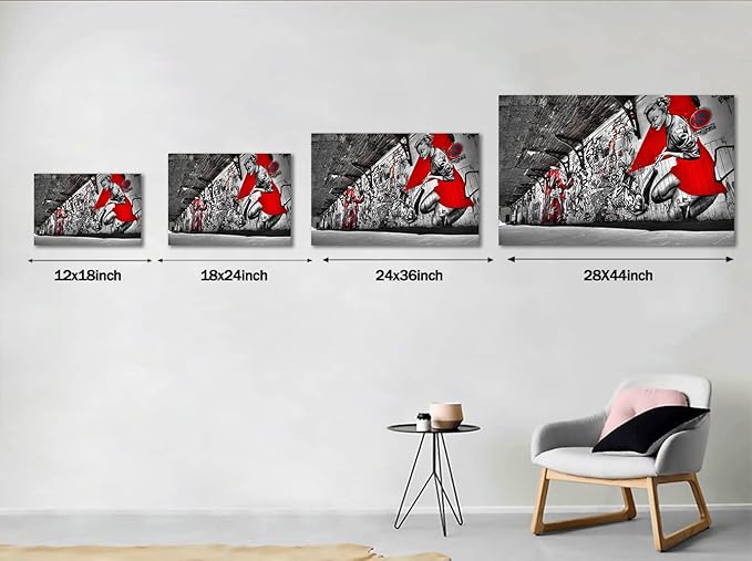 Banksy Wall Art Graffiti Street Giclee Canvas Paintings Poster and Prints Colorful Graffiti Wall Pictures Figure Street Picture Artwork Framed Art for Apartment Home Wall Decor -28”Wx44”H.