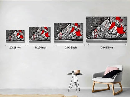 Banksy Wall Art Graffiti Street Giclee Canvas Paintings Poster and Prints Colorful Graffiti Wall Pictures Figure Street Picture Artwork Framed Art for Apartment Home Wall Decor -28”Wx44”H.