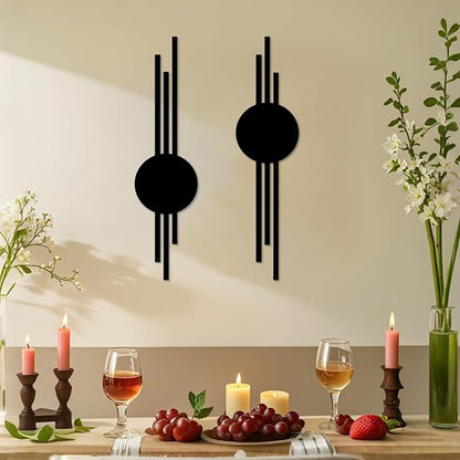DUOOLN 2Pcs Abstract Metal Wall Decor, Black Modern Geometric Hanging Paintings, Minimalist Line Art Sculpture, Living Room Bedroom Bathroom Office Farmhouse Decoration-15.7x3.85in